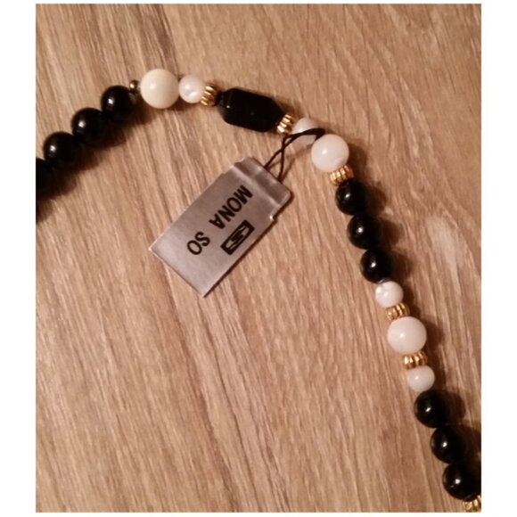intage Mona So Natural Polished Stone Beaded Necklace New Old Stock Dressy Glam - Picture 4 of 5